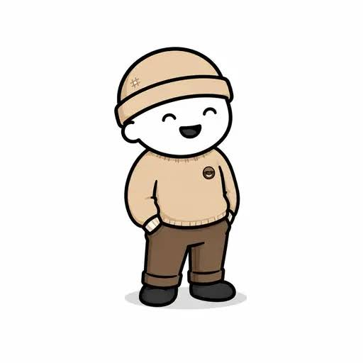 A cute cartoon character of a chubby boy wearing a beige beanie and sweater stands with hands in pockets, smiling happily. The image appears to relate to the $NORMIE meme token launch on pump.fun, reflecting the playful and community-driven nature of the project.