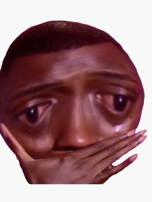 A surreal, digitally manipulated image of a crying man's face being covered or held by a large hand, with the distorted facial features showing tears in the eyes.
