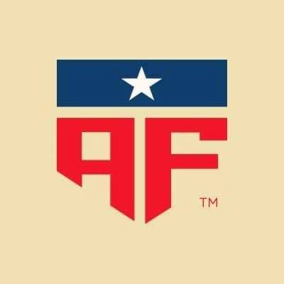 The image shows the American Fortress (AF) logo—a shield-like emblem with a white star on a blue banner above bold red "AF" lettering on a cream background. It ties to the post as the visual mark for @americanfort_io, the project the author highlights as building a privacy fix tailored to existing public chains like Bitcoin, Ethereum, and stablecoins rather than requiring users to migrate to a new privacy chain.