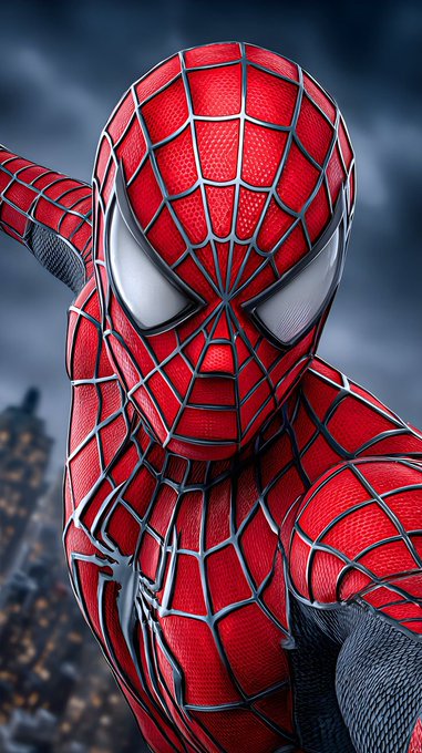 A digital illustration of Spider-Man in his classic red and blue suit posing against a dark city skyline.