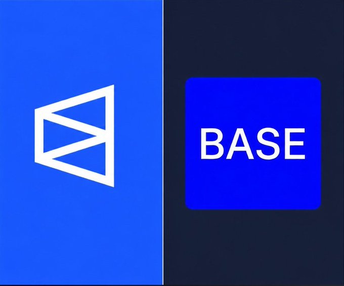 The Base app logo, featuring a white geometric design on a blue background on the left, and the word 'BASE' in white text on a blue square on a dark gray background on the right.