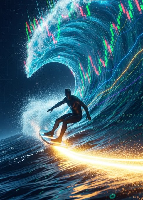A surfer rides a digital wave formed from neon stock candles and streams of binary code, symbolizing riding out the chaos of the financial markets.

The image visually echoes the post "Who's still grinding?" by portraying perseverance and control amid volatile market data, suggesting that traders who stay the course can skillfully navigate turbulent swings much like a surfer conquering a powerful wave.