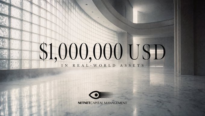 A promotional banner from NETNET Capital Management displaying '$1,000,000 USD IN REAL-WORLD ASSETS' against a luxurious marble interior background.