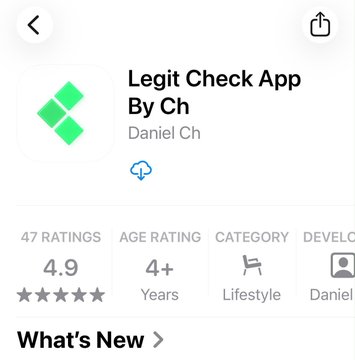 An App Store listing for 'Legit Check App By Ch' by Daniel Ch, rated 4.9 stars with 47 ratings and categorized as Lifestyle.