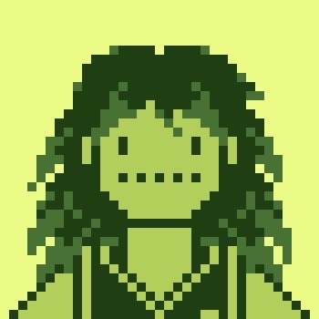 A pixel art character with long dark hair and a green-tinted face rendered in monochromatic green tones. The image appears to be a profile picture (PFP) NFT-style avatar, which complements the post mentioning "@chainraiders," suggesting it's associated with the Chain Raiders NFT collection.
