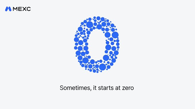 A MEXC cryptocurrency ad shows a circular blue dot-patterned '0' logo with the tagline 'Sometimes, it starts at zero.'