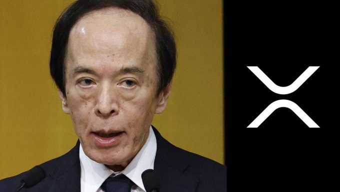 The image shows a man speaking, with the logo for $XRP on the right side. This relates to the post by highlighting the cryptocurrency potentially being held by Japan, with a value exceeding $60,000,000,000.