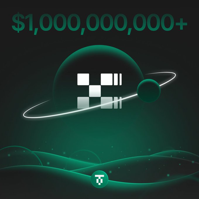 A glowing "$1,000,000,000+" headline sits above a stylized planet with a ringed USDT0 logo, accompanied by the X Layer and Tether (USDT0) emblems, visually celebrating X Layer crossing $1 billion in total USDT0 volume.