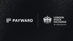 A dark logo screen showing 'PAYWARD' alongside the 'LONDON STOCK EXCHANGE' (A Cboe Company) crest.