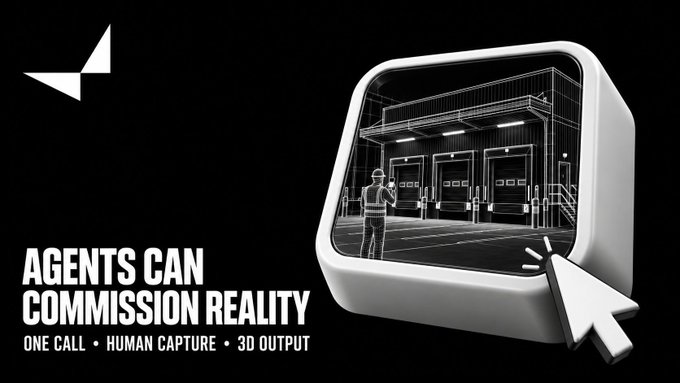 A promotional graphic displays a computer monitor showing a 3D scene, with the text 'AGENTS CAN COMMISSION REALITY - ONE CALL • HUMAN CAPTURE • 3D OUTPUT'.