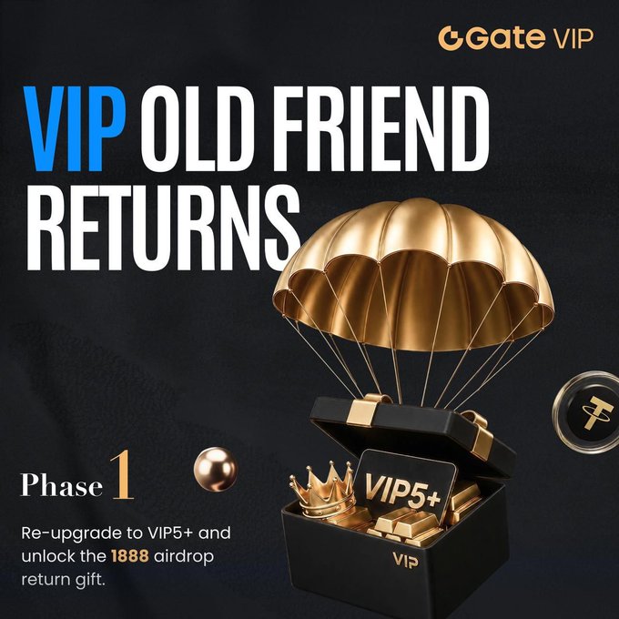 The image features an advertisement for VIP old friend returns. The main focus of the image is a gold parachute, which is placed over a black background with the text "VIP Old Friend Returns" written above it. Below the parachute, there are three gold coins and two gold crowns displayed on the black background. The caption below the image reads "Focus on what is in the image and how it relates to the post".
