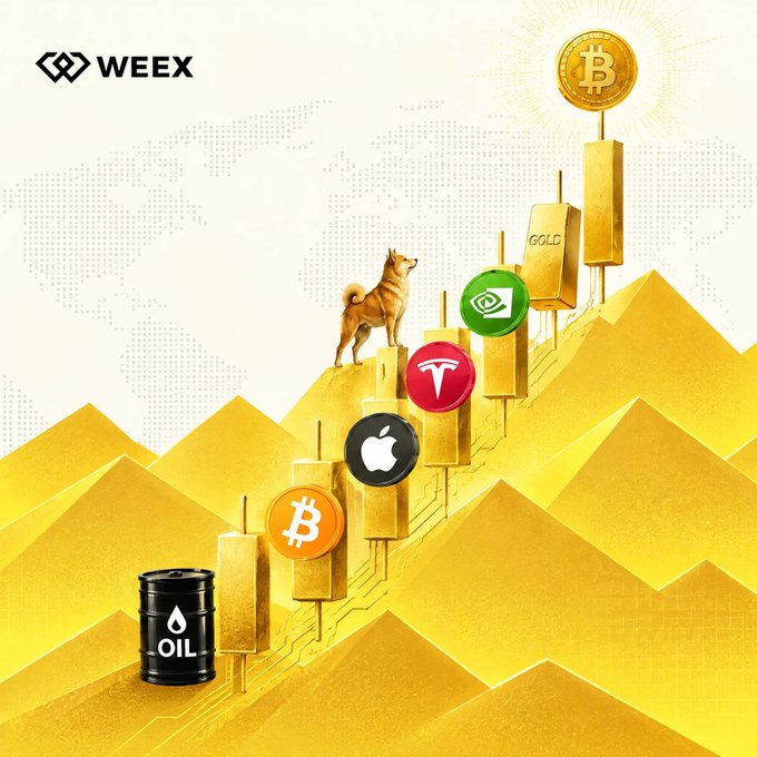 The image shows a golden pyramid of assets rising from oil at the bottom up through Bitcoin, Apple, a Shiba Inu (representing DOGE or meme coins), Tesla, NVIDIA, and gold, capped by Bitcoin at the peak—branded with the WEEX logo—illustrating a hierarchy where only Bitcoin reigns supreme at the top. Fitting the post "If you can't HODL, you can't be **King**," the image visually reinforces that true market royalty belongs to those who hold Bitcoin through all the speculative noise.