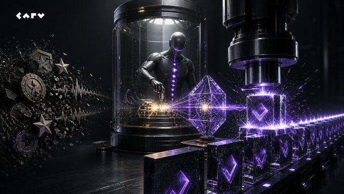 A futuristic robot processes glowing Ethereum-style blocks and cryptographic symbols, with a “CRV” logo in the upper-left, illustrating the need for tamper-resistant reputation records rather than self-reported or farmable ratings.