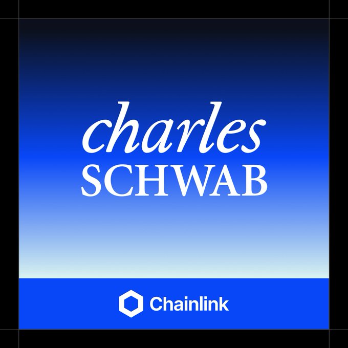 A blue gradient graphic displaying the white text 'charles SCHWAB' prominently in the center, with the 'Chainlink' logo at the bottom.