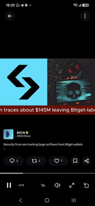 A mobile screenshot from X (formerly Twitter) shows a post from BSC News (@BSCNews) reporting that security firms are tracking large outflows from Bitget wallets, with the visible headline reading "traces about $145M leaving Bitget-lab[eled]." The image relates to the accompanying post about Bitget being hacked for over $170 million, as both reference significant fund movements from Bitget wallets.