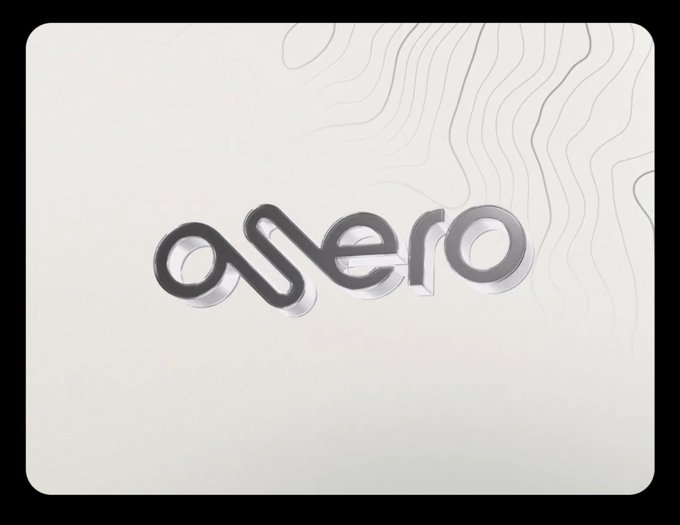 Stylized 3D silver 'asero' logo rendered on a light gray background with subtle topographic contour lines.