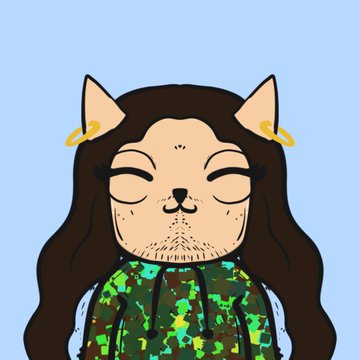 A cartoon illustration features a smiling cat-like character with long dark hair, hoop earrings, and a camo hoodie, depicted with closed eyes and a peaceful expression. The image serves as honorary artwork for @SolanaMummy and @LissaNFT2021, relating to the post's announcement of an upcoming free NFT mint with 300+ unique traits.
