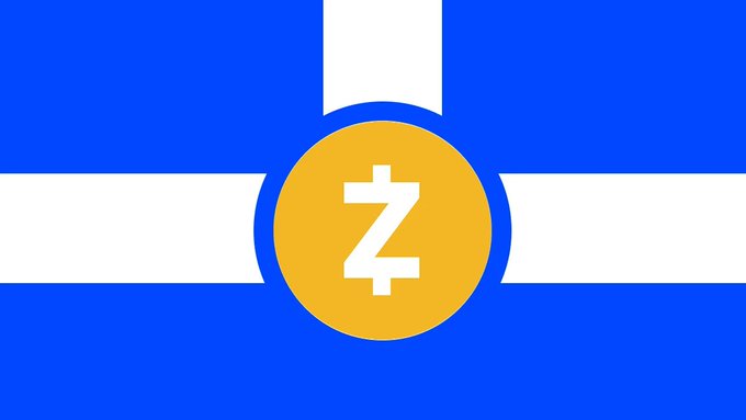 The image features a blue and white flag with an "Z" symbol at its center, surrounded by a border of white stripes. The text "1/ Zcash y la narrativa de privacidad, por qué ha vuelto a subir a pesar de la tendencia bajita del mercado." is written below the flag. This message seems to be related to Bitcoin and its history in terms of privacy and anonymity.