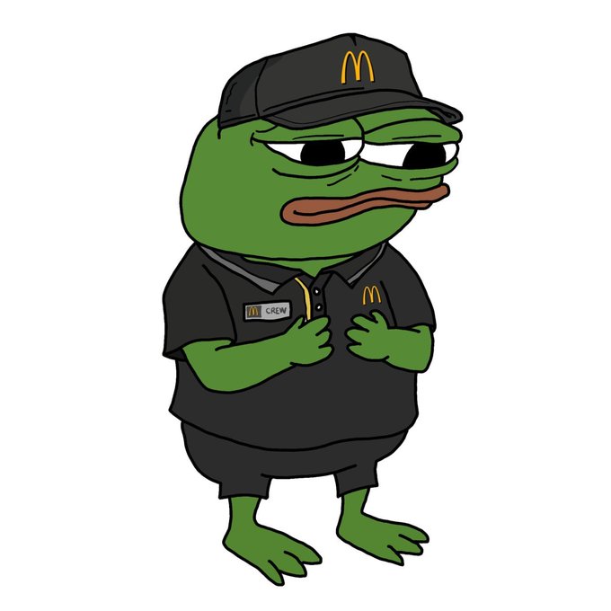 The image features a cartoon frog wearing a black shirt with "Mcdonald's" written on it, standing upright with its arms crossed over its chest. The frog also has a hat on that says "Mcdonald's", indicating that he might be associated with the fast-food chain. The post about the meme suggests that the frog is derived from one of the most famous phrases in crypto culture - "$NGMI it' s derived from one of crypto' s most iconic phrases Everyone knows $WAGMI WHICH means the opposite side of the meme INSTANTLY makes sense too". This implies that the image has been created to be humorous and eye-catching, possibly as part of a marketing campaign or social media post.