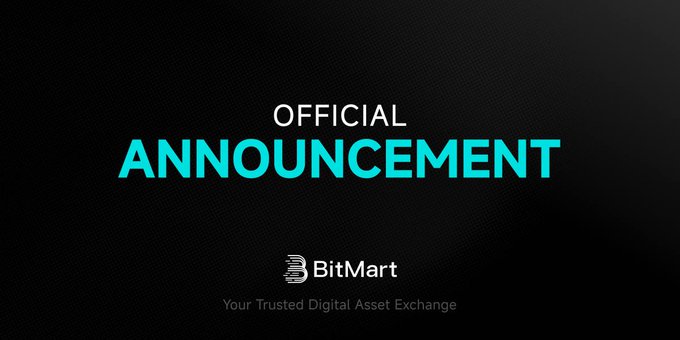 BitMart's official announcement banner displayed on a dark background, featuring the BitMart logo and the tagline "Your Trusted Digital Asset Exchange." The image appears alongside a post clarifying that BitMart's shutdown is unrelated to BKN/Brickken, which remains tradable on MEXC and Uniswap.
