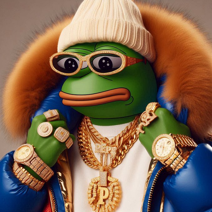 The image features a cartoon frog wearing a hat, glasses, and a necklace with gold chains and a pendant. The frog has a pair of sunglasses on its face and appears to be talking or making a funny face. The background is a plain gray color. The caption at the bottom of the image reads "Focus on what is in the image and how it relates to the post."