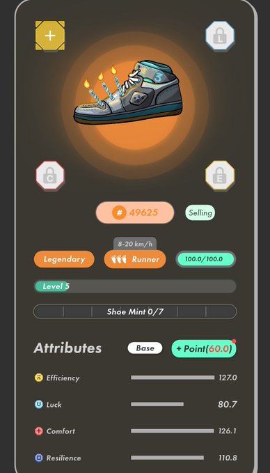 The image shows a phone screen displaying an app icon with a shoe on it, along with some other icons related to the app's features or functions. The background of the image is black, which contrasts with the white text that reads "Legendary for sale DM if interested". This suggests that there might be a marketplace or store where users can buy and sell these shoes.