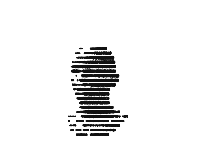 A minimalist black and white graphic consisting of horizontal dashed lines forming an abstract shape against a white background.