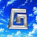 A metallic silver 3D logo shaped like a geometric 'G' set against a blue sky with white clouds.