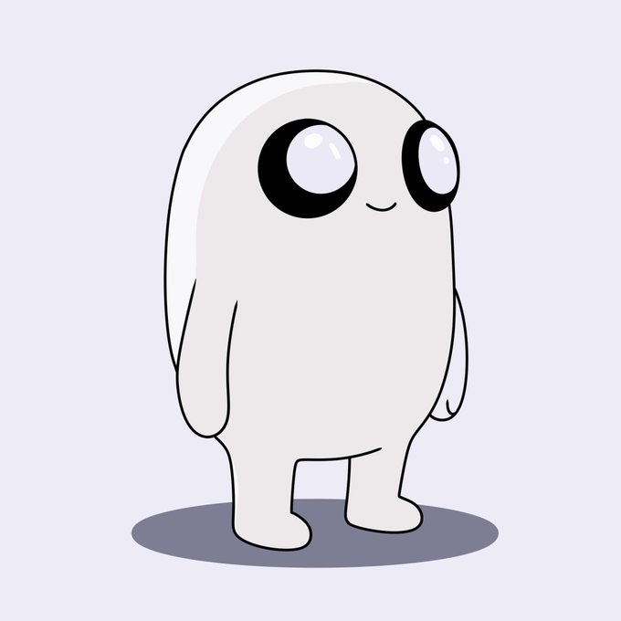 A cute cartoon ghost-like character with large expressive eyes and a small smile stands on a light purple background, casting a shadow beneath it. The image serves as a friendly mascot for a social media post promoting interest in "$PENNI on @RobinhoodApp" and inviting users to comment.