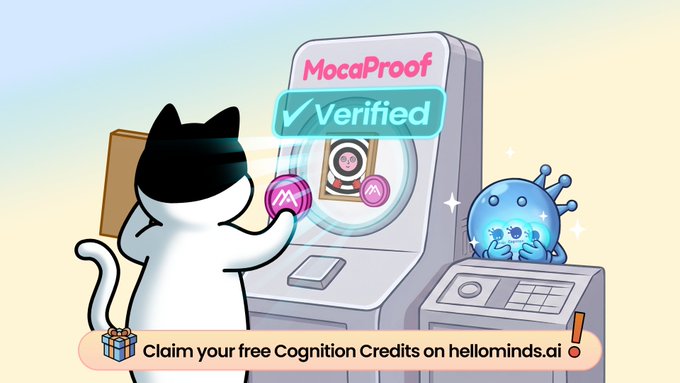 The image features a cartoon cat holding a computer mouse, which appears to be a gaming controller. The cat is interacting with a machine that has a "VERIFIED" sign on it. The background of the image shows a gray sky, suggesting an indoor setting or a room within a building.