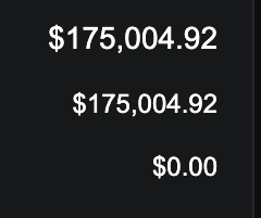 A dark-themed screenshot displays three financial figures: $175,004.92, $175,004.92, and $0.00 in white text, likely showing a wallet or account balance associated with the PopDEX referral program promotion.