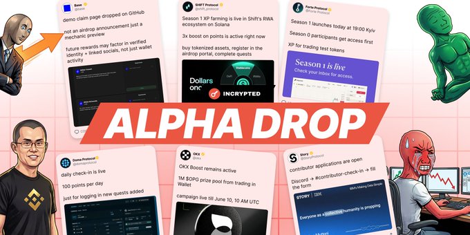 The image features a poster for an event called "Alpha Drop" that took place at a gaming convention. The poster includes various images of people, including cartoon characters, who are associated with different projects or games. One of the projects featured on the poster is called "Dollars for Dummies", which was launched in June and has been receiving positive feedback from users. Another project depicted on the poster is called "Initech", which was launched in July and also received good reviews. The poster includes a list of projects that were dropped, along with their names and dates of launch.