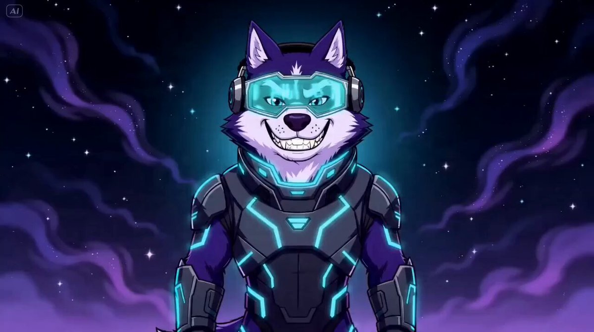 The image features a dog wearing a blue helmet with goggles, giving it a futuristic appearance. The dog's body is depicted from behind with arms extended outward, suggesting a pose for a photo shoot or illustration. The background depicts a sky filled with various stars and a nebula, creating an otherworldly atmosphere around the dog. Above the image, there is text that reads "Meet the operator. COSMO in 10 seconds: two assets swap in one atomic flash, the record verifies itself, the vault gets its shield before any capital enters." This information is related to the post, as it discusses a character named COSMO who may be involved with Agent-native RFQ and has an avatar that resembles the dog's blue helmet and goggles.