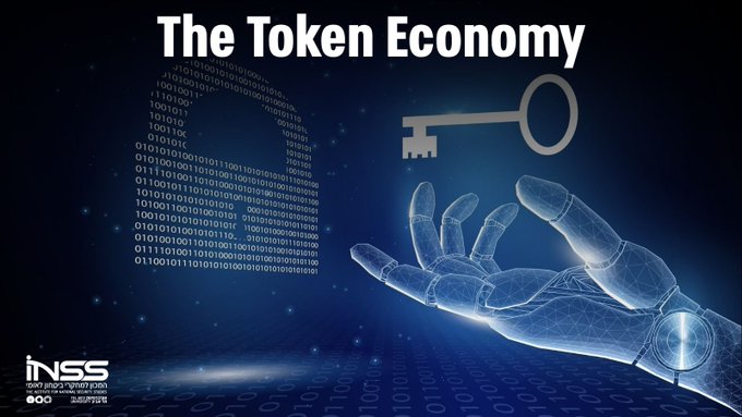 Graphic titled 'The Token Economy' featuring a digital wireframe hand holding a key, with binary code in the background and the INSS logo in the bottom corner.