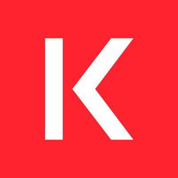 A simple graphic featuring a large white letter "K" centered on a bright red background.