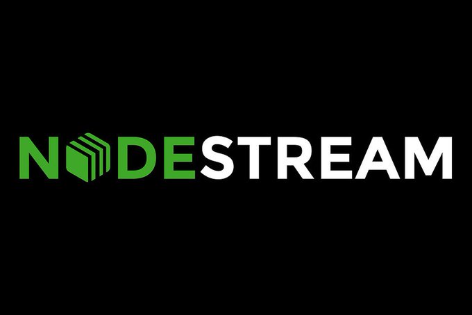The image displays the Nodestream logo in green and white text on a black background, featuring a stylized icon replacing the "O" in "NODE," which corresponds to the company's branding for its newly launched verified OTC marketplace for enterprise GPUs.