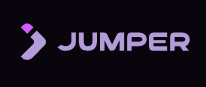 Logo for 'JUMPER' featuring a purple and pink angular symbol next to the brand name on a black background.