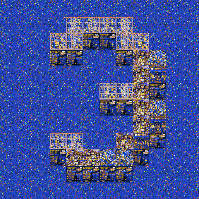 The image displays a pixel art canvas forming the number "3" against a starry blue background, created from a grid of small tile-like artworks. The composition celebrates the third anniversary of @basepaint_xyz, with 1095 days of collaborative daily pixel art marked by canvas #1000, as mentioned in the caption.