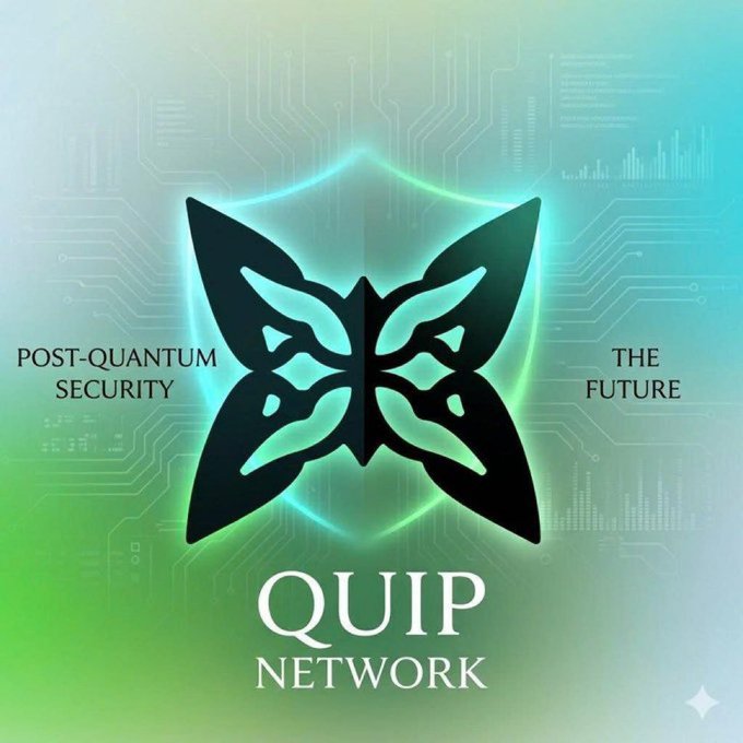 The image displays the QUIP Network logo, featuring a stylized black butterfly inside a glowing shield against a teal and green circuit board background, with the tagline "POST-QUANTUM SECURITY" on the left and "THE FUTURE" on the right.

The post highlights $QUIP's real-world utility as a decentralized computing marketplace, and the image reinforces that message visually by combining the butterfly mascot with imagery suggesting security and advanced technology—aligning with QUIP's emphasis on post-quantum protection and a futuristic digital infrastructure.
