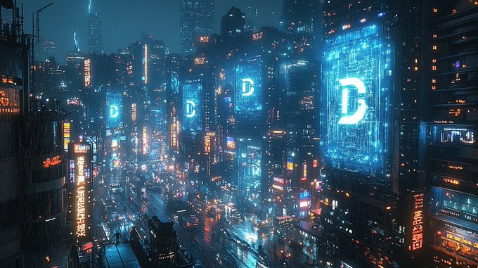The image displays a futuristic cityscape with tall buildings illuminated by blue neon lights, giving off an impression of artificial intelligence and advanced technology. The captivating urban scene appears to be part of an online post that encourages users to learn about and utilize cryptocurrency, specifically Bitcoin, for personal wealth creation or trading. The post suggests various strategies to gain benefits from the crypto market, such as leveraging one's wallet apps on social media platforms, creating a diversified portfolio, and checking daily progress through live trading alerts.