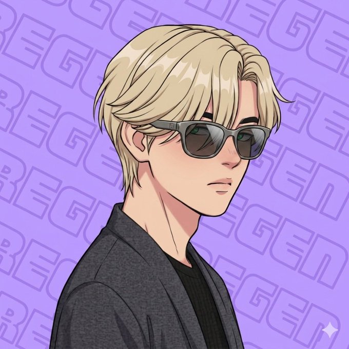 An anime-style illustration shows a blonde-haired male character wearing dark sunglasses and a gray blazer against a purple background with 'BELDEX' watermarks.