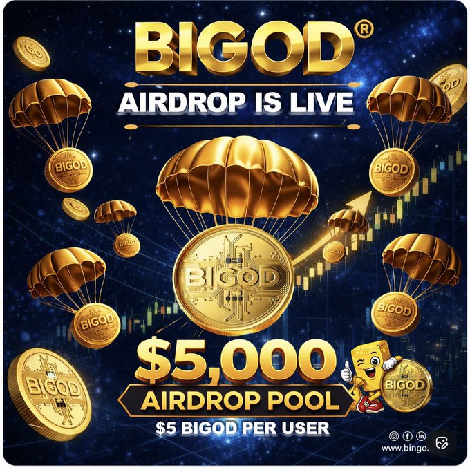 A promotional poster for the Bitcoin Airdrop Pool, featuring gold parachutes and a price of $5,000 per user.