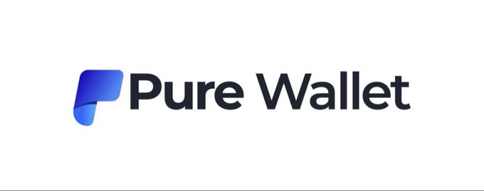 The image displays the "Pure Wallet" logo, featuring a stylized blue "P" icon next to the brand name in dark navy text. It serves as the visual brand identity for PureWalletPlus, the mobile-first cold wallet mentioned in the post that is currently running a presale.