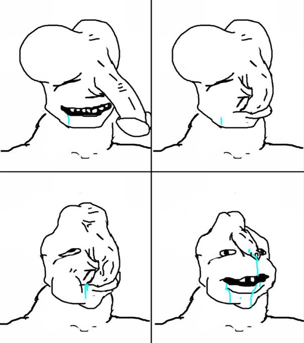 A four-panel Wojak meme shows the character's face progressively transforming and crying more in each frame, illustrating someone becoming increasingly overwhelmed and tearful.

The image humorously visualizes the poster's "rug pull" warnings about Ansem, using the crying Wojak's deteriorating emotional state to represent the inevitable losses investors will face.