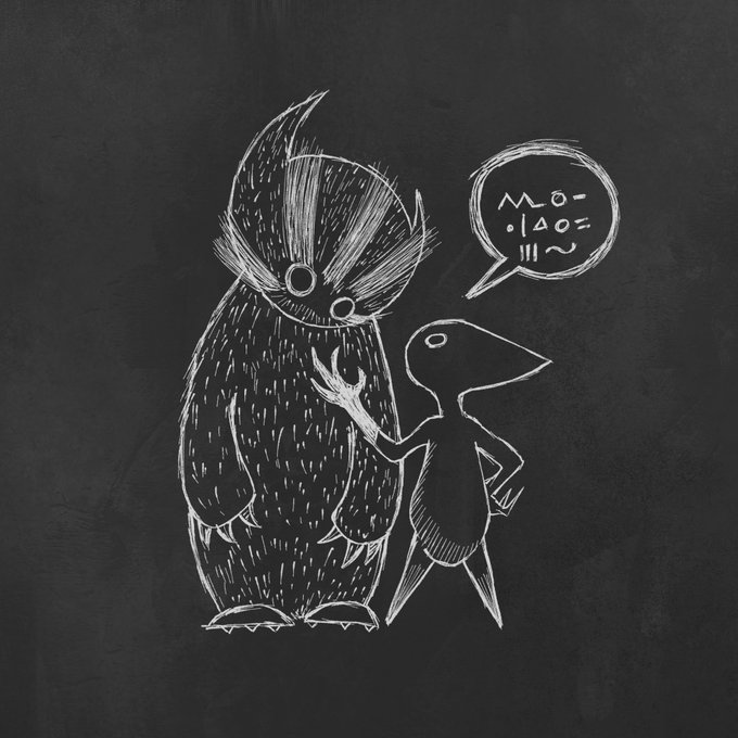 The image features a blackboard with a drawing of two characters, one being a monster and the other a bird. The monster has horns and a speech bubble that says "mo-la!". The bird character also has wings and a speech bubble that says "mo-la!". The text in the post reads "taboyan" which is available on @xrpcafe - edition: 1/1 xrp: 50 link.