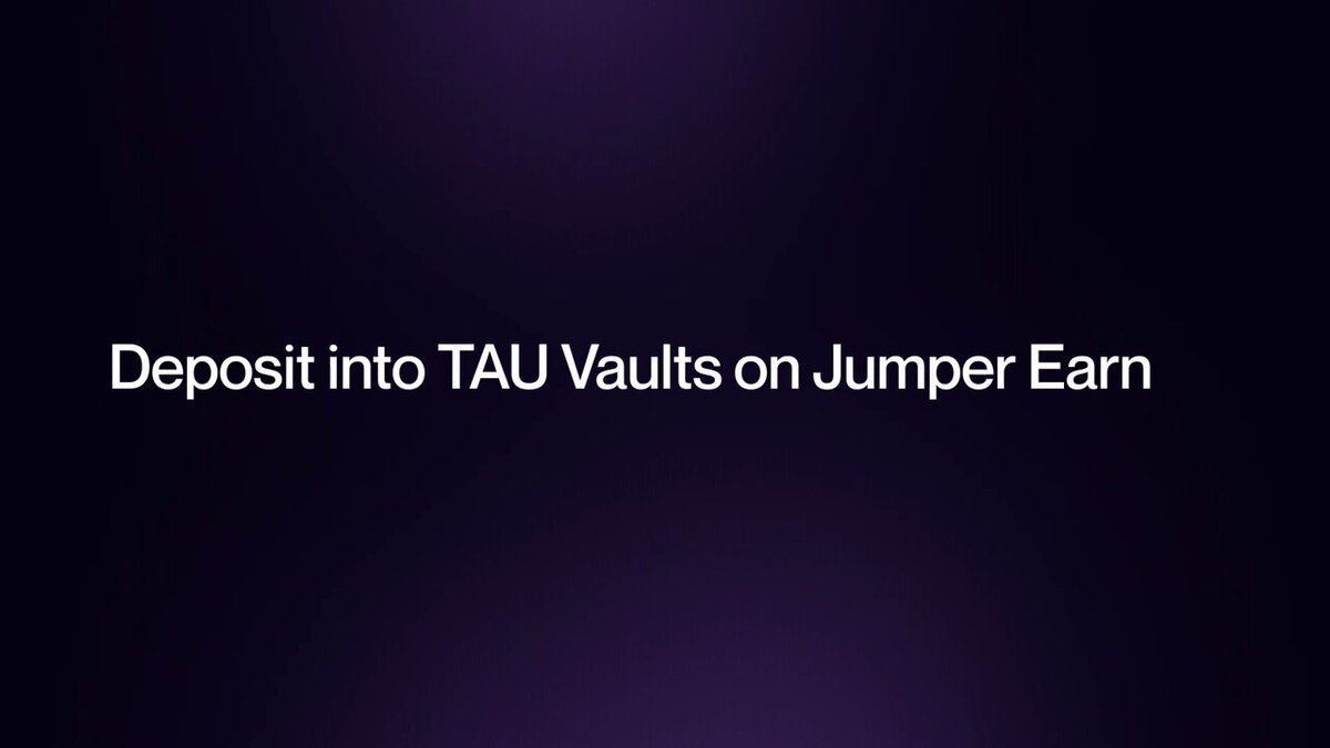 The image features a purple background with white text that reads "deposit into TAU vaults on Jumper Earn" followed by an explanation of how to invest in TAU vaults, which are specifically designed for earning from Jumper Pass. The text is centered and stands out against the purple background, making it easy to read and understand.