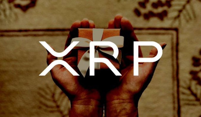Two hands cradle a small gift wrapped with a ribbon, overlaid with the bold white "XRP" logo, evoking the idea that early believers were quietly presented with an undervalued "present" before the market paid attention. The image ties into the post's message about conviction-based buying during XRP's $0.20–$0.30 era, when foresight—not hype—was the real reward.