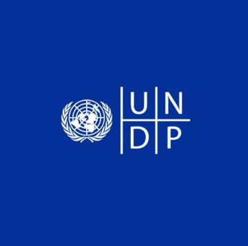 The image displays the United Nations Development Programme (UNDP) logo, featuring its emblem alongside the letters "UNDP" arranged in a grid on a solid blue background. The post's mention of HBAR (Hedera) and DCA suggests a cryptocurrency investment strategy, though the image itself only shows the official branding of the UN's development agency without any direct reference to crypto assets.