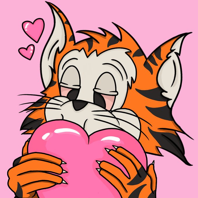 A cheerful, orange-striped cat character with closed eyes hugs a large pink heart, surrounded by floating hearts. This image promotes "Meowday #13 Raffles!" by @FelineFiendz, an event scheduled for tonight at 5pm EST on the Fiendz Discord.