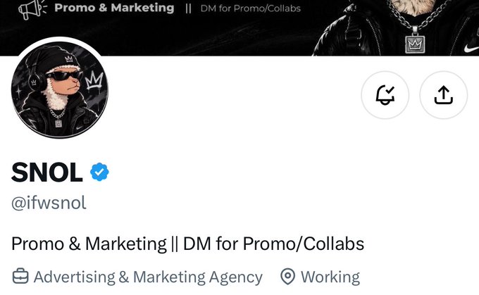 The image shows a Twitter/X profile for "SNOL" (@ifwsnol), a verified account for an Advertising & Marketing Agency offering Promo & Marketing services via DM for collabs. The accompanying post promotes a $15 SOL giveaway, requiring users to follow @ifwsnol, retweet, and drop their wallet addresses to enter.